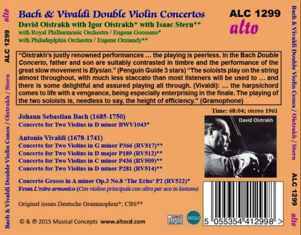 Bach, Vivaldi : Concertos pour 2 violons. Oistrakh, Stern.