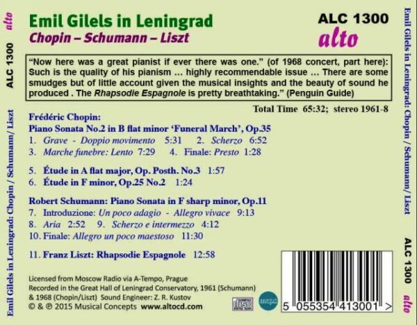 Emil Gilels à Leningrad : Chopin, Schumann, Liszt.