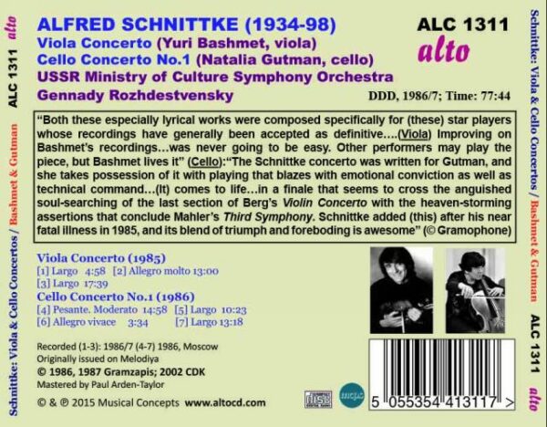 Alfred Schnittke : Concertos pour alto et pour violoncelle. Bashmet, Gutman, Rozhdestvensky.
