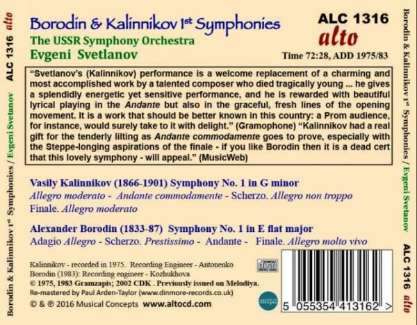 Borodin, Kalinnikov : Symphonies n° 1. Svetlanov.