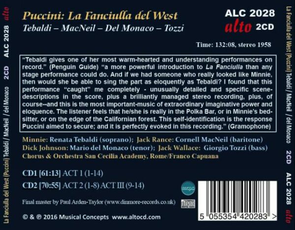 Puccini : La Fanciulla del West. Tebaldi, Del Monaco, MacNeil, Tozzi, Capuana.
