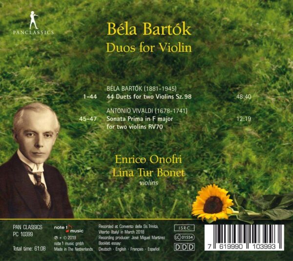 Bela Bartok: Duos For Violin - Enrico Onofri & Lina Tur Bonet