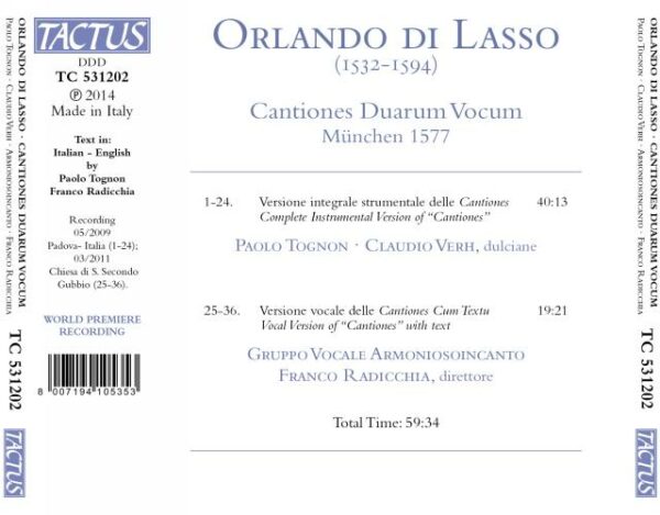 Roland De Lassus: Cantiones Duarum Vocum,  1577