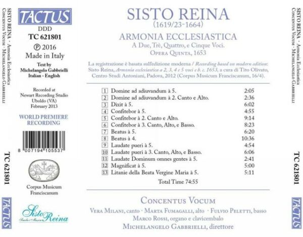 Sisto Reina: Armonia Ecclesiastica - Concentus Vocum Ensemble