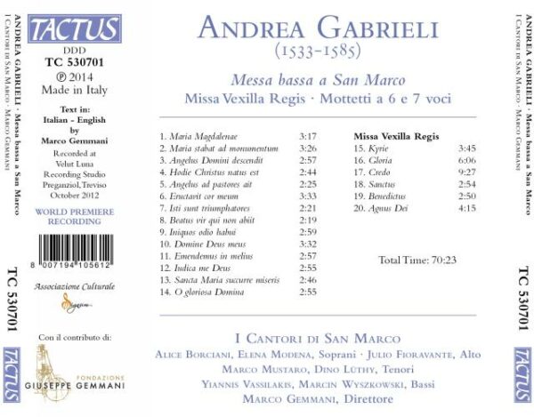 Andrea Gabrieli: Messa Bassa A San Marco - I Cantori Di San Marco