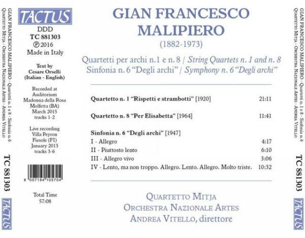 Malipiero: Quartets Nos 1 & 8 - Quartetto Mitja