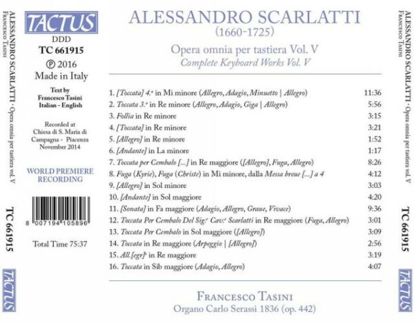 Alessandro Scarlatti: Opera Omnia Per Tastiera Vol.V - Francesco Tasini