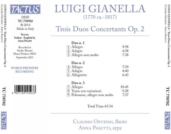 Luigi Gianella: 3 Duetti Concertanti Op. 2 for flute and guitar