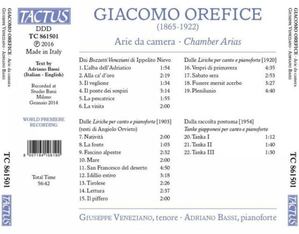 Giacomo Orefice: Arie Da Camera - Giuseppe Veneziano