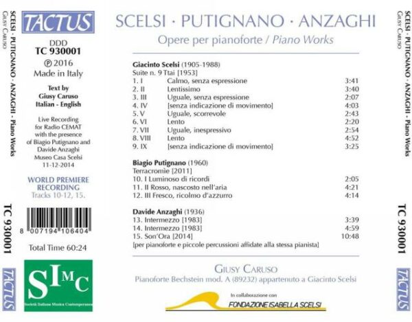 Scelsi / Putignano / Anzaghi: Opere Per Piano Forte - Giusy Caruso