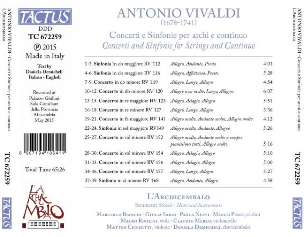 Antonio Vivaldi: Concerti E Sinfonie - L'Archicembalo