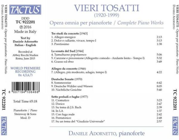 Vieri Tosatti: Opera Omnia Per Pianoforte - Adornetto