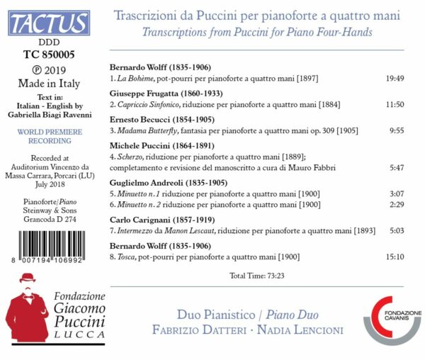 Transcriptions From Puccini For Piano 4-Hands - Fabrizio Datteri & Nadia Lencioni