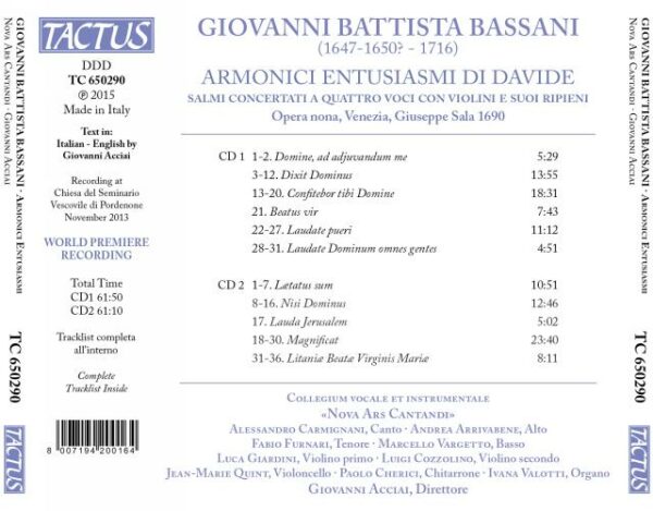 Giovanni Battista Bassani: Armonici Entusiasmi Di Davide - Nova Ars Cantandi / Acciai