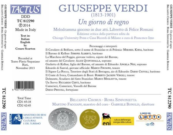 Giuseppe Verdi: Un Giorno Di Regno - Belcanto Chorus - Roma Sinfonietta / Bonolis