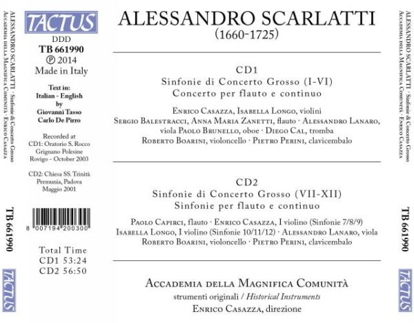 Alessandro Scarlatti: Sinfonie Di Concerto Grosso - Accademia Della Magnifica Comunita / Casazza