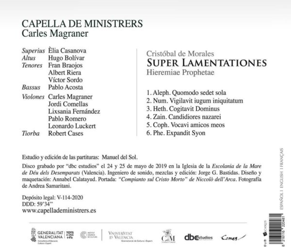 Cristobal De Morales: Super Lamentaciones - Capella De Ministrers