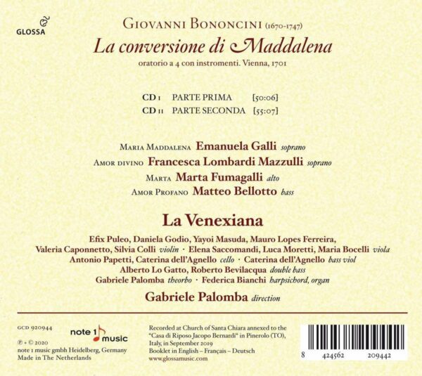 Giovanni Bononcini: La Conversione Di Maddalena - La Venexiana