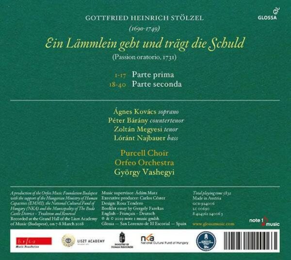 Gottfried Heinrich Stolzel: Ein Lammlein Geht Und Tragt Die Schuld - Agnes Kovacs