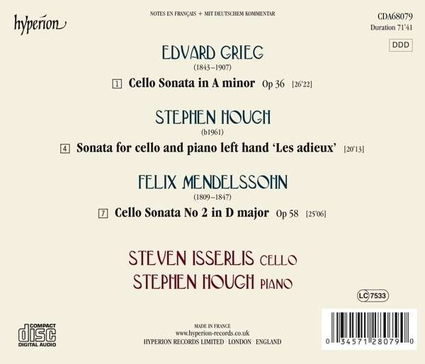 Mendelssohn, Grieg, Hough: Cello Sonatas