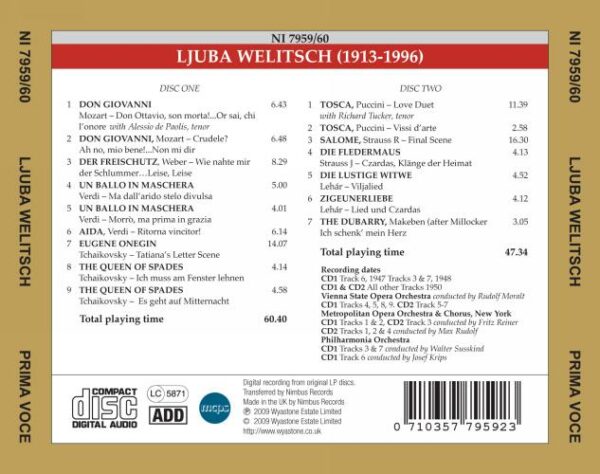 Ljuba Welitsch : Airs d'opéra de Mozart, Weber.