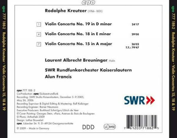 Rodolphe Kreutzer : Violin Concertos 15, 18 & 19