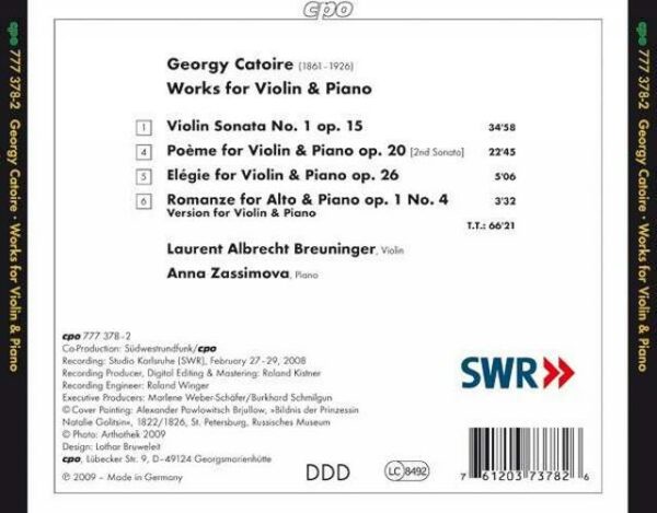 Georges Catoire : Works for Violin & Piano