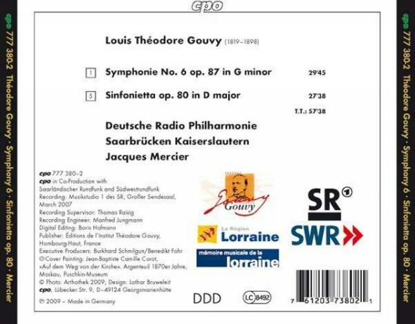 Gouvy : Symphonie n° 6. Sinfonietta. Mercier.