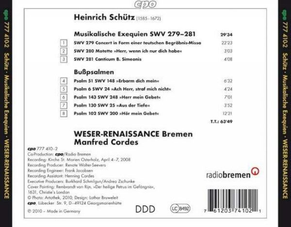 Schütz : Musikalische Exequien. Cordes.