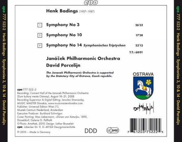 Badings : Symphonies n° 3, 10 & 14. Porcelijn.