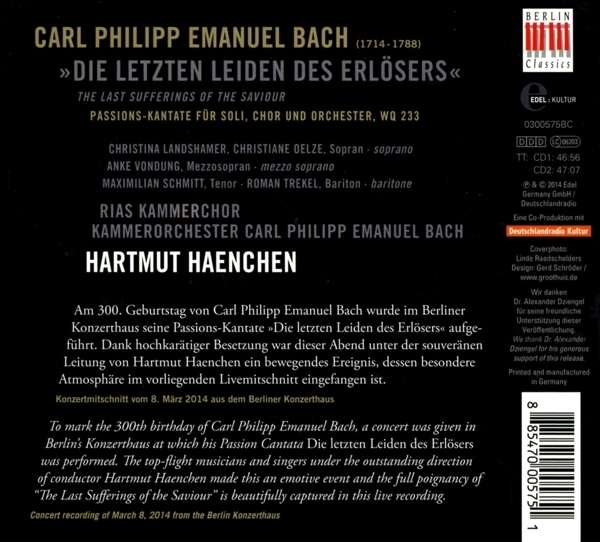 Carl Philipp Emanuel Bach : Die letzten Leiden des Erlösers