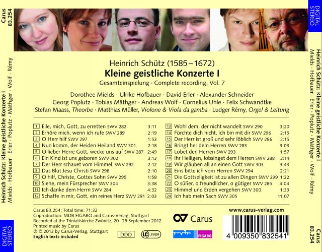 Schütz : Petits concerts spirituels, vol. 1. Mields, Rémy.