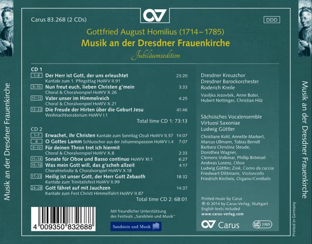 Homilius Cantates I Musique à Notre-Dame de Dresde 