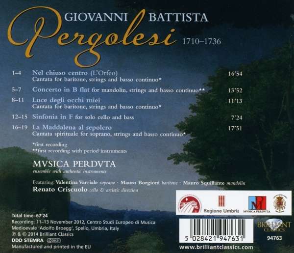 Giovanni Battista Pergolesi : Cantates et Concertos