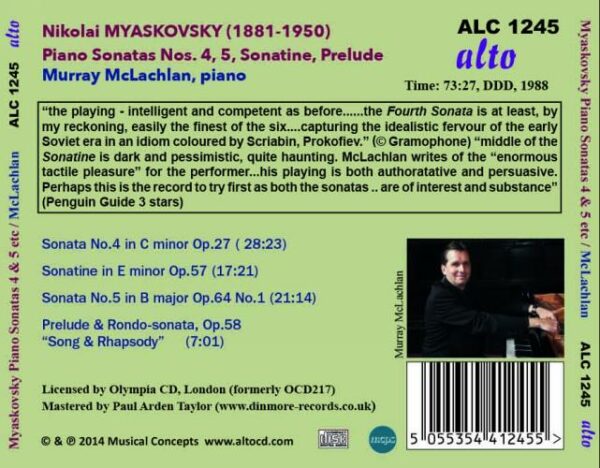 Miaskovski : Sonates pour piano n° 4, 5 - Sonatine - Prélude. McLachlan.