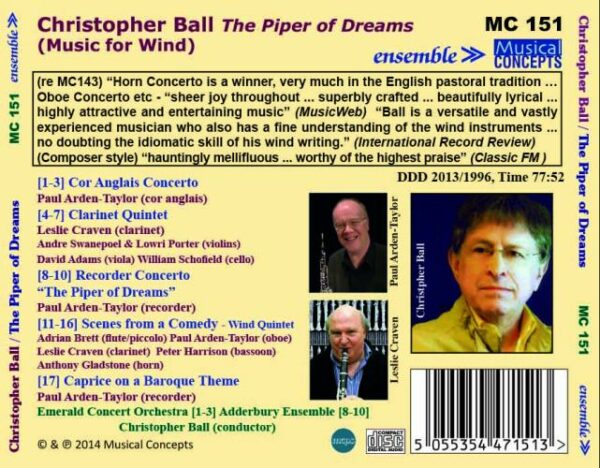Christopher Ball : The Piper of Dreams. Musique pour vents.