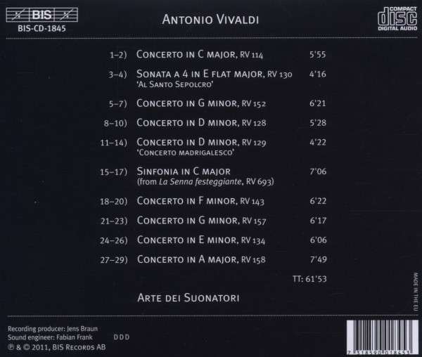 Vivaldi : Concertos pour cordes. Arte dei Suonatori.