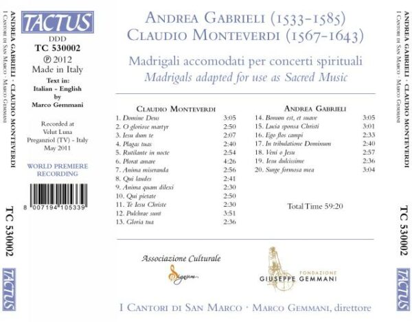 Andrea Gabrieli - Claudio Monteverdi : Madrigali accomodati per concerti spirituali