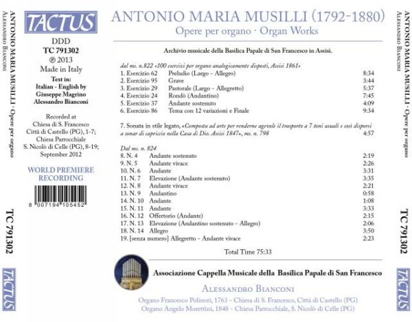 Musilli : Œuvres pour orgue. Bianconi.