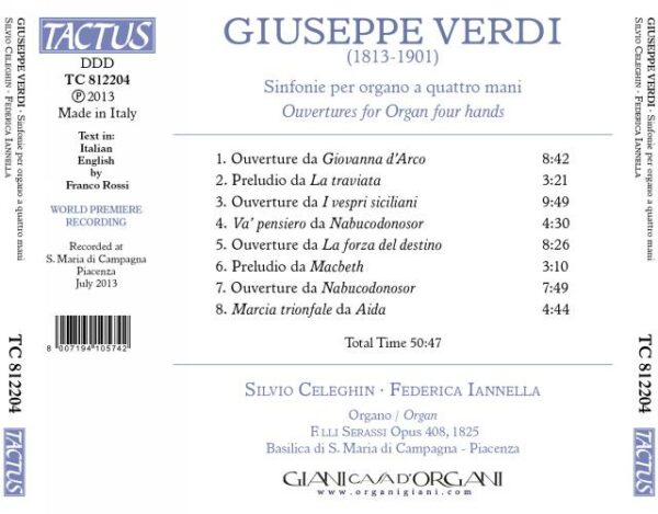 Verdi : Ouvertures transcrites pour orgue à quatre mains. Celeghin, Iannella.