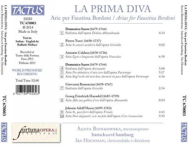La Prima Diva : Arias pour Faustina Bordoni