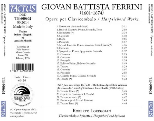 Giovan Battista Ferrini : Oeuvres pour clavecin
