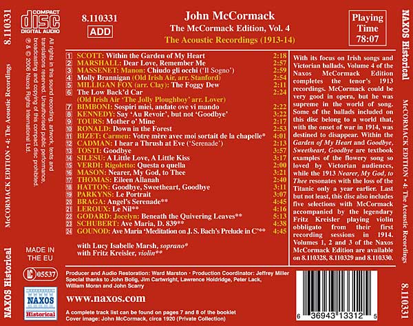 John Mccormack : Acoustic recordings vol. 4 (1913-1914).