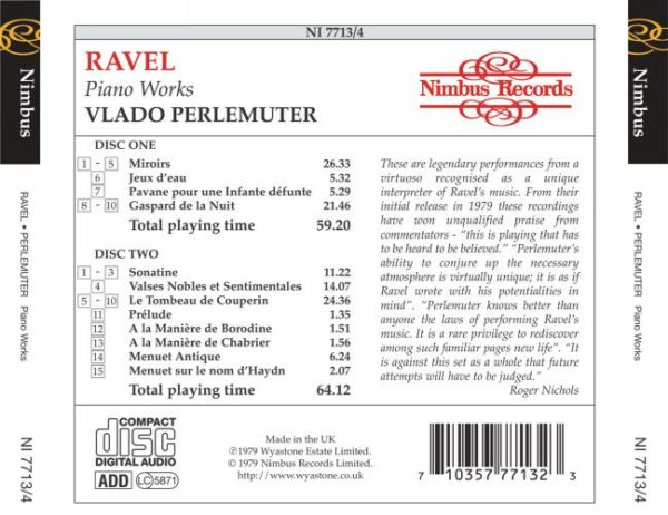Maurice Ravel : Intégrale de l'œuvre pour piano. Perlemutter.