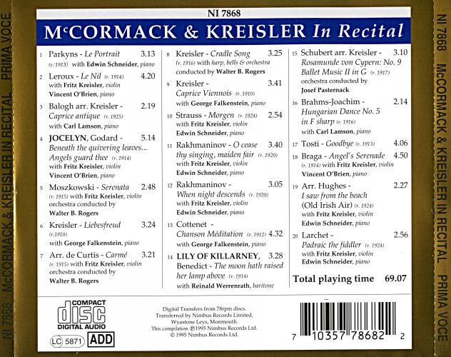 John McCormack & Fritz Kreisler in Recital