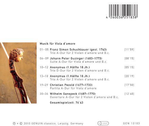 Musik für Viola d'amore. Œuvres de Schuchbauer, Guzinger, Pezold, Ganspeck.