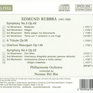 Edmund Rubbra : Symphonies n°3 & 4 / Tribute / Overture Resurgam