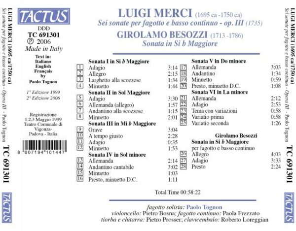 Merci Luigi : Sei Sonate per Fagotto Op.III
