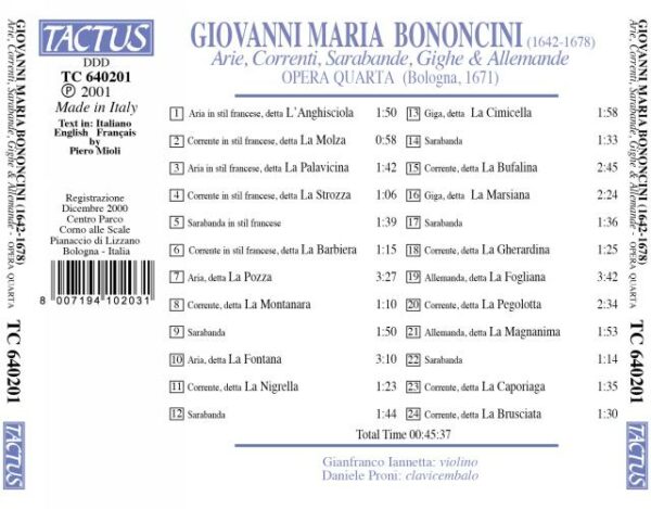 Bononcini Giovanni Maria : Arie, Correnti, Sarabande, Gighe e Allemande