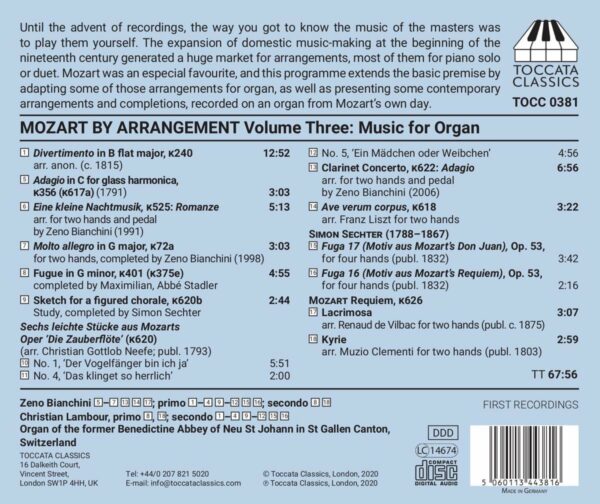 Mozart By Arrangement: Vol.3 Trancriptions for Organ - Zeno Bianchini